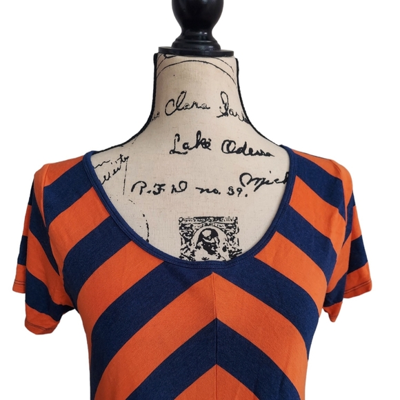 LulaRoe Orange and Blue Stripes Classic Tunic Top Short Sleeve S - Picture 5 of 8